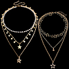 2Pcs 2 Styles Star Alloy Pendant 3 Layered Necklaces for Women NJEW-SC0001-55-1