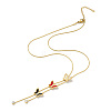 Colorful Natural Shell Butterfly & Crystal Rhinestone Pendant Lariat Necklace NJEW-M199-04G-1