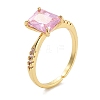 Rectangle Rack Plating Brass Micro Pave Cubic Zirconia Solitaire Ring RJEW-Z059-10G-01-1