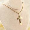 304 Stainless Steel Clear Cubic Zirconia Religion Cross Pendant Box Chain Necklaces for Men NJEW-S387-06G-2