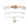 3Pcs 3 Styles Glass Seed Beads Stretch Bracelets & Charm Bracelets & Natural Mixed Cowrie Shell Beads Braided Bracelets BJEW-TA00639-2