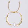 Brass & Natural Shell Beads Braided Bead Bracelets for Women UD0846-3-1