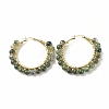 Natural Moss Agate Beaded Hoop Earrings for Women EJEW-C003-03G-RS-1