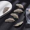 6Pcs Feather Shape Brass Rhinestone Lapel Pins for Backpack Clothes JEWB-UN0002-71B-2
