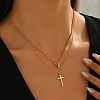 Stainless Steel Crystal Rhinestone Cross Pendant Double Layer Necklaces for Women BW9176-5