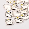 Wedding Theme Antique Silver Tone Tibetan Style Heart with Bride to Be Rhinestone Charms X-TIBEP-N005-10E-2