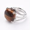 Adjustable Natural Tiger Eye Finger Rings X-RJEW-F075-01A-2