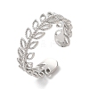 Rack Plating Leaf Brass Open Cuff Ring for Women RJEW-S413-05P-1