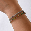 Natural Indian Agate Round Beaded 2-Strand Bracelets with 201 Stainless Steel Box Chains for Men Women EI8345-3-3