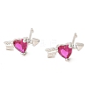 Heart with Arrow Platinum Brass Stud Earrings EJEW-L270-06P-2