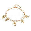 304 Stainless Steel with Acrylic Bead Double Layer Dolphin Charm Anklets for Women AJEW-G069-01G-5