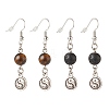 2Pair 2 Style Natural Lava Rock & Tiger Eye with Yin Yang Long Dangle Earrings EJEW-JE04962-01-1