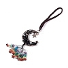 Natural Dyed & Heated Black Agate Moon with Mixed Gemstone Chips Tassel Pendant Decorations G-L524-07R-A01-2