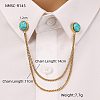 304 Stainless Steel Pave Dyed Synthetic Turquoise Hanging Chain Brooch JEWB-S021-04G-04-1