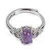 Oval Natural Amethyst Adjustable Rings RJEW-Q819-01P-10-3