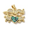 Rack Plating Brass Micro Pave Cubic Zirconia with Synthetic Opal Pendants KK-D088-15G-2
