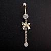 Piercing Jewelry Real 18K Gold Plated Brass Rhinestone Bowknot Navel Ring Belly Rings AJEW-EE0001-67-3