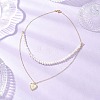 Natural Cultured Freshwater Pearl Potato Beaded Brass Heart with Letter Pendant Double Layer Necklaces NJEW-JN05392-01-1