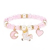 Acrylic Imitation Pearl Stretch Bracelet with Alloy Enamel Charms for Women BJEW-JB08447-3