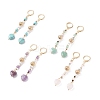 Heart Gemstone Beaded Long Dangle Hoop Earrings with Hollow Ball for Women EJEW-JE04792-1