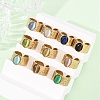 304 Stainless Steel with Glass Cat Eye Cuff Rings for Women RJEW-K309-40E-1