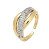 Brass Micro Pave Cubic Zirconia Open Cuff Ring for Women RJEW-F177-03GP-07-2