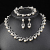 Alloy Rhinestone & Plastic Imitation Pearl Leaf Link Chain Necklaces & Stud Dangle Earrings & Link Bracelets Sets WG65A67-03-1