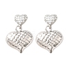 Textured Heart Brass Micro Pave Clear Cubic Zirconia Dangle Stud Earrings EJEW-Z099-02P-01-4