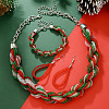 Christmas Glass Seed Beaded Multilayer Necklaces & Teardrop Dangle Earrings & Bracelets Sets WG44FFB-01-1