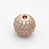 CZ Brass Micro Pave Grade AAA Clear Color Cubic Zirconia Round Beads KK-O065-10mm-05-NR-2