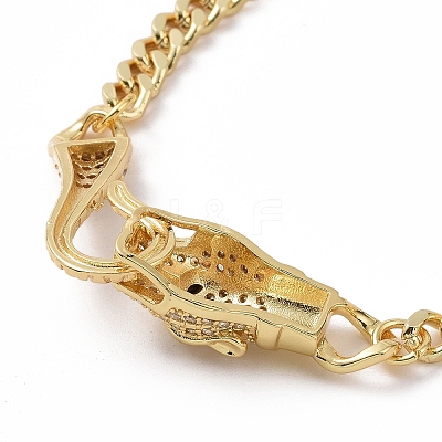 Cubic Zirconia Leopard Link Bracelet Brass Curb Chains for Women BJEW-G664-01G-04-1