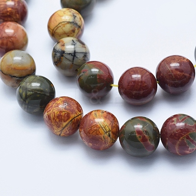 Natural Polychrome Jasper/Picasso Stone/Picasso Jasper Beads Strands G-E444-43-10mm-1