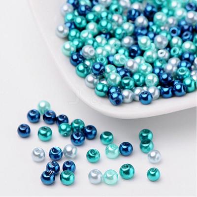 Carribean Blue Mix Pearlized Glass Pearl Beads HY-X006-4mm-03-1