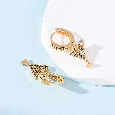 Wine Glass Brass Micro Pave Cubic Zirconia Dangle Hoop Earrings EJEW-F384-16G-02-1