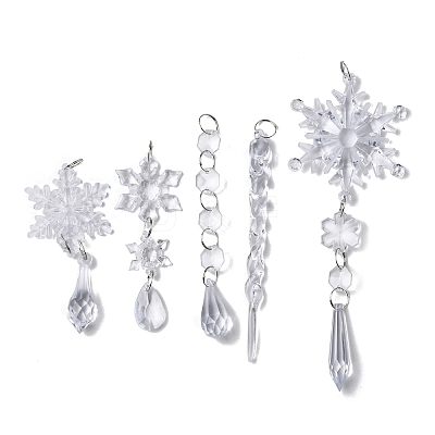 5Pcs Acrylic Transparent Icicle Snowflake Pendant Decorations HJEW-D003-01B-1