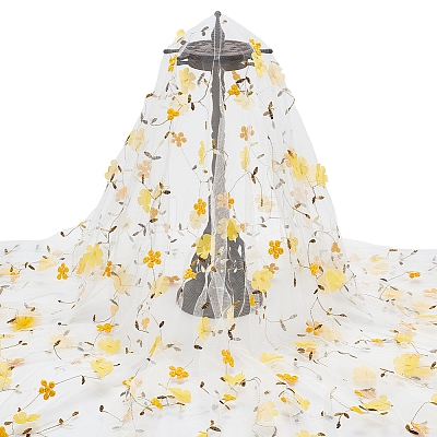 Flower Pattern Milk Fiber Mesh Fabric DIY-WH0888-09C-1