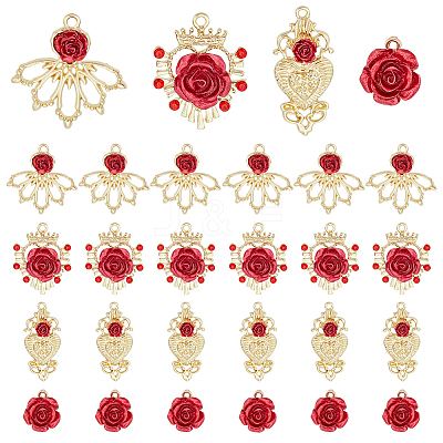 40Pcs 4 Style Heart & Crown & Leaf Alloy Pendant FIND-PH0010-79-1