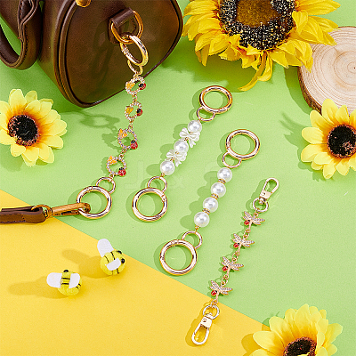 4Pcs 4 Styles Bowknot Ladybug Dragonfly Zinc Alloy Bag Extension Chains Sets AJEW-PHE00002-1