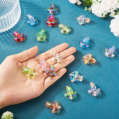 18Pcs 9 Styles Acrylic & Alloy Flower Pendants PALLOY-TAC0160-1