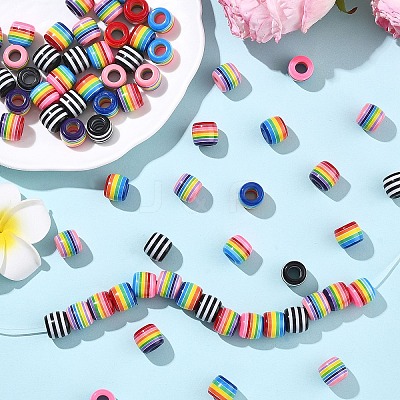 100Pcs 5 Colors Stripe Resin European Barrel Beads RESI-YW0005-69-1