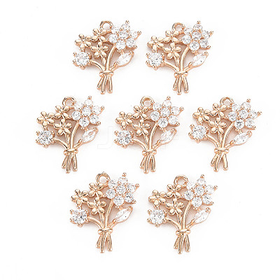 Rack Plating Brass Micro Pave Clear Cubic Zirconia Pendants KK-T060-25-RS-1