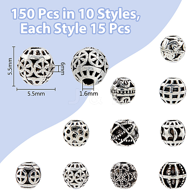 150Pcs 10 Style Zinc Alloy Beads FIND-DC0003-67-1