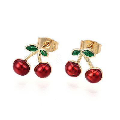 Brass Enamel Stud Earrings EJEW-G430-06C-G-1
