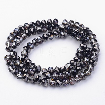 Half Plated Faceted Rondelle Electroplate Glass Beads Strands GLAA-A024D-HP02-1