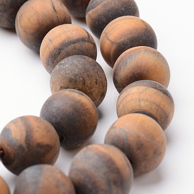 Frosted Round Natural Tiger Eye Bead Strands G-J346-15-12mm-1