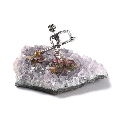 Natural Tourmaline Cluster & Alloy Miner Model Ornament DJEW-D002-10AS-02-1