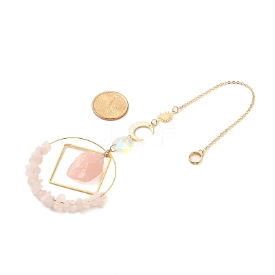 Natural Rose Quartz Chip Beaded Hanging Suncatchers HJEW-TA00288-02-1