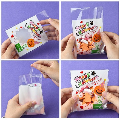 100Pcs 10 Colors Halloween Theme Plastic Bakeware Bag OPP-YW0001-05-1