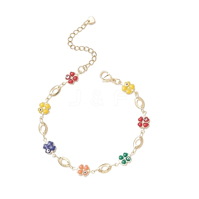 Brass Enamel Clover Link Chain Bracelets BJEW-JB13025-1