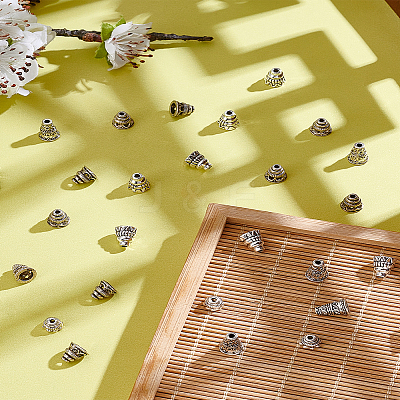120Pcs 4 Style Tibetan Style Alloy Bead Cone FIND-LP0002-08-1